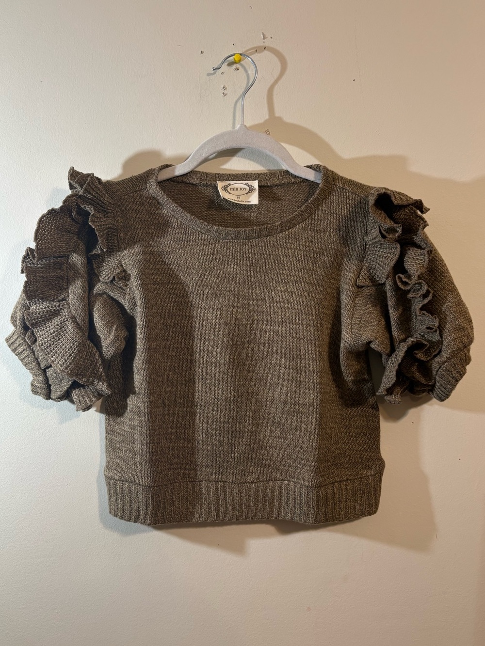 Mia Joy cropped knit sweater girls SZ 10 brown dramatic ruffled sleeves Knit Top
